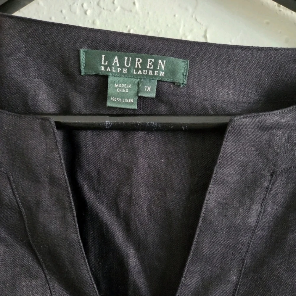 Lauren Ralph Lauren Boho Lagenlook Witchy Artsy Linen Black Blouse - Picture 6 of 7